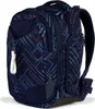 A dark blue backpack with a geometric pattern of thin lines in purple, blue, and pink. Voir les images du produit