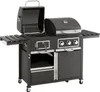 A black and silver gas and charcoal combination grill is shown against a white background. Produktbild-Vorschau