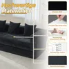 A dark grey sectional sofa with multiple pillows, shown with callouts to different material components. Produktbild-Vorschau