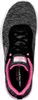 A top-down view of a black and gray Skechers sneaker with pink accents. Produktbild-Vorschau