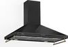 A black kitchen range hood with gold accents, shown against a white background. Produktbild-Vorschau