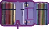 An open pencil case filled with colored pencils, pens, a ruler, and an eraser. Anteprima dell’immagine prodotto