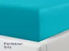 A close-up view of a turquoise fitted sheet on a white mattress. Produktbild-Vorschau