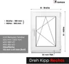 Diagram showing dimensions and features of a white window. Produktbild-Vorschau