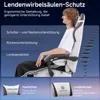 A person sitting in a gaming chair, with text overlays highlighting the chair's features. Náhled obrázku produktu