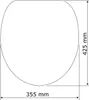 A diagram showing the dimensions of a toilet seat. Produktbild-Vorschau
