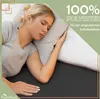 A woman sleeping on a pillow, with marketing text overlayed. Produktbild-Vorschau