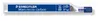 A close-up of Staedtler Mars micro carbon pencil leads in a blue and white container. Voir les images du produit