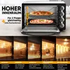 A mini oven with two pizzas inside, showcasing its interior space and different cooking functions. Produktbild-Vorschau