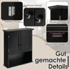 A black wooden wall-mounted cabinet with multiple close-up insets highlighting its features. Podgląd zdjęcia produktu