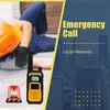 A construction worker lying on the ground next to a walkie-talkie and a flashing red light, with text overlay indicating emergency call. Náhled obrázku produktu