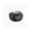 A black, pebble-shaped charging case for wireless earbuds with a wooden accent on top. Produktbild-Vorschau