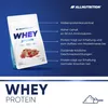 A product image for ALLNUTRITION Whey Protein, featuring a bag of the product and descriptive text highlighting its benefits. Produktbild-Vorschau