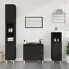 A bathroom vanity set with a sink, mirror, and storage cabinets. Produktbild-Vorschau