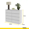 A white dresser with a lamp and a plant on top, with dimensions indicated. Anteprima dell’immagine prodotto