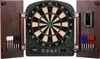 A VEVOR dartboard and cabinet set is displayed, featuring the dartboard with electronic scoring and two closed wooden cabinets on either side, each holding darts. Anteprima dell’immagine prodotto
