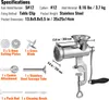 A diagram showing a meat grinder and its accessories with specifications and dimensions. Produktbild-Vorschau