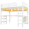 A white metal loft bed with an integrated desk and shelves, featuring built-in LED lighting. Anteprima dell’immagine prodotto