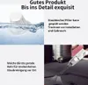 Collage of images showing a vacuum filter being washed, text about filter maintenance, and a hand vacuum cleaning a car interior. Produktbild-Vorschau
