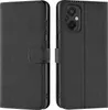 A black flip case for a smartphone is shown from two angles, closed and open. Produktbild-Vorschau