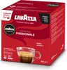 A red box of Lavazza Espresso Passionale coffee capsules, with a glass of espresso shown in the foreground. Produktbild-Vorschau