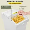 A hand is shown opening a clear lid on a white storage container filled with pasta, with marketing text overlayed. Produktbild-Vorschau