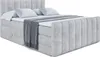 A light gray upholstered boxspring bed with a headboard and footboard, made of velvet fabric. It is made up with white sheets, two light blue pillows, and a dark gray throw blanket draped over the foot of the bed. Produktbild-Vorschau