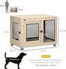 A diagram showing the dimensions of a dog crate, with a silhouette of a person and a dog for scale. Náhled obrázku produktu