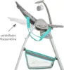 Close-up of a baby high chair with a focus on its adjustable backrest and storage basket. Produktbild-Vorschau