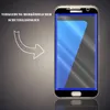 A smartphone with a screen protector is shown against a gradient gray background. An arrow points from text on the left to the phone on the right. Produktbild-Vorschau