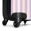 A close-up view of the wheels and lower section of a suitcase with pastel stripes. Produktbild-Vorschau