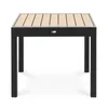 A square outdoor table with a slatted top and black legs, shown from the front on a white background. Produktbild-Vorschau