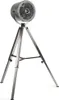 A silver fan on a tripod stand against a white background. Produktbild-Vorschau