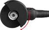 A close-up view of an angle grinder with its protective guard. Produktbild-Vorschau