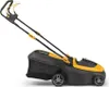 A black and yellow electric lawnmower is shown against a white background. Produktbild-Vorschau