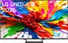 A television screen displaying a colorful abstract image with text overlays. Produktbild-Vorschau