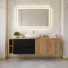 A modern bathroom vanity with a sink and mirror. Voir les images du produit