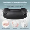 A black cushion with text and diagrams highlighting its features. Produktbild-Vorschau