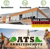 A collage of images showing a modern building, construction workers, and safety equipment, with overlaid text and graphics. Produktbild-Vorschau