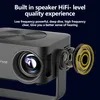 A close-up marketing image of a black projector, highlighting its built-in speaker. Produktbild-Vorschau