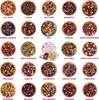 A grid of small bowls filled with different types of tea, each labeled with its name. Produktbild-Vorschau