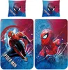A collage of Spider-Man themed bedding items, including pillowcases and a duvet cover, featuring illustrations of the superhero. Produktbild-Vorschau