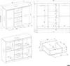 A collage of technical drawings and diagrams of a wardrobe or dresser with dimensions and internal compartments. Podgląd zdjęcia produktu
