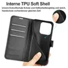 A hand holding a black flip phone case, showing the inside with card slots and the TPU shell. Produktbild-Vorschau
