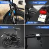 A collage of four images showcasing different features of an electric bicycle. Produktbild-Vorschau