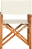 A close-up front view of a wooden director's chair with beige fabric. Produktbild-Vorschau