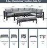 A diagram showing the dimensions of an outdoor sofa set, with individual components illustrated below. Produktbild-Vorschau