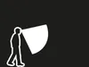 A silhouette of a person walking, with a white fan-shaped beam of light emanating from their head. Produktbild-Vorschau
