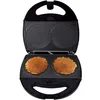 An open waffle maker with two waffles being cooked inside. Produktbild-Vorschau
