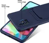 A dark blue phone case is shown on top of a smartphone, highlighting its raised edges. Produktbild-Vorschau